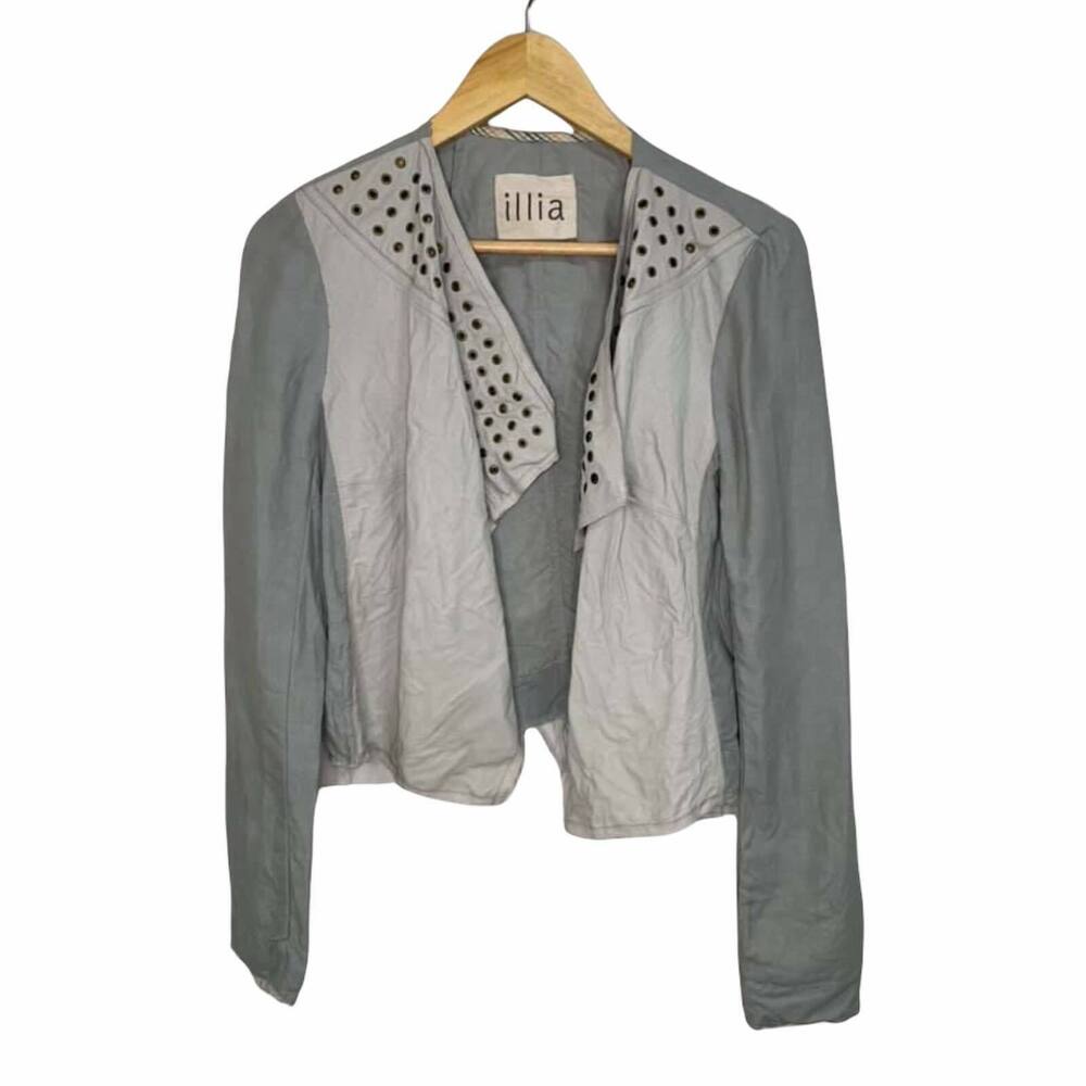 Illia Grey Leather Cloth Stud Blazer‎ Size 2